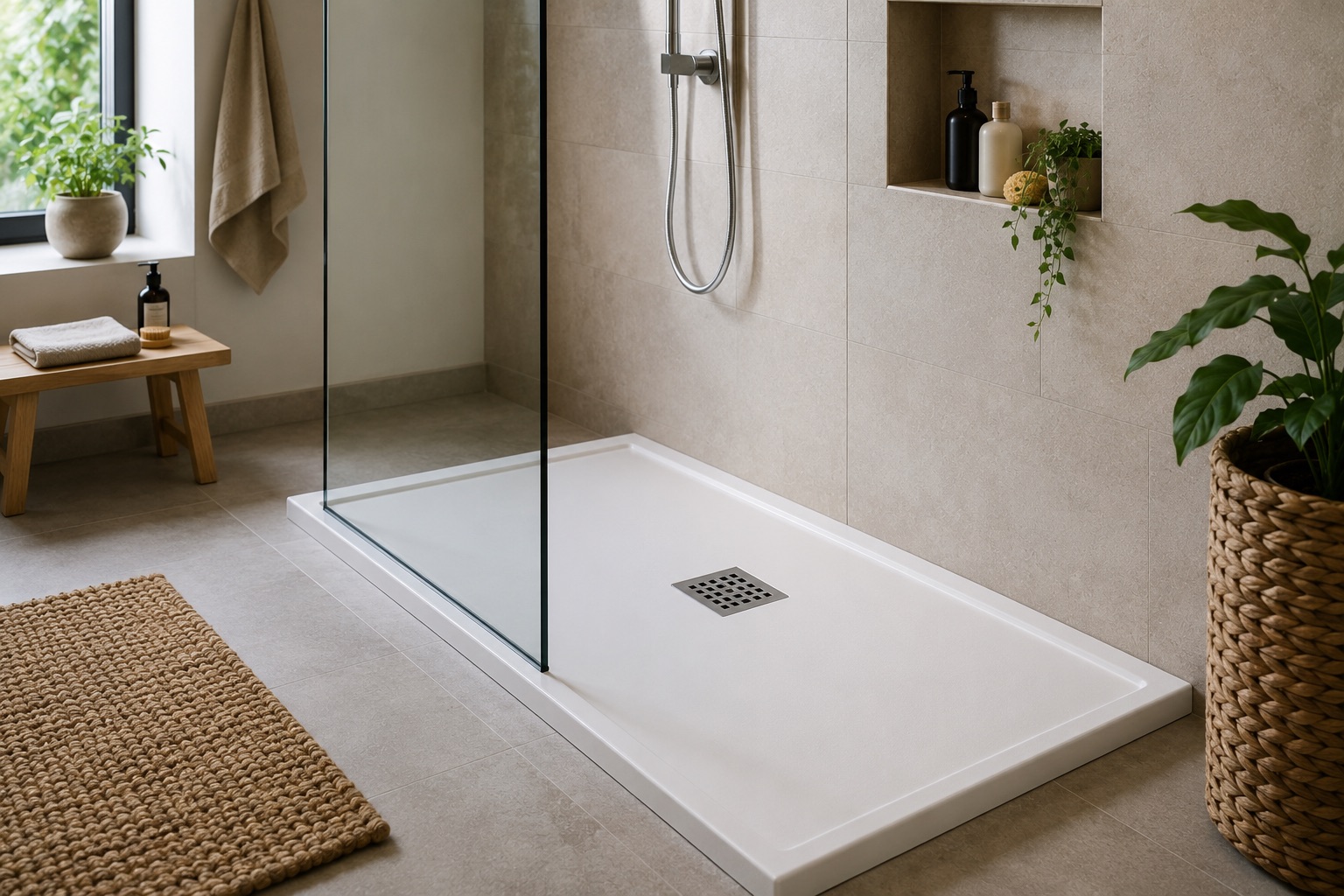 Bac à douche installé dans une salle de bains