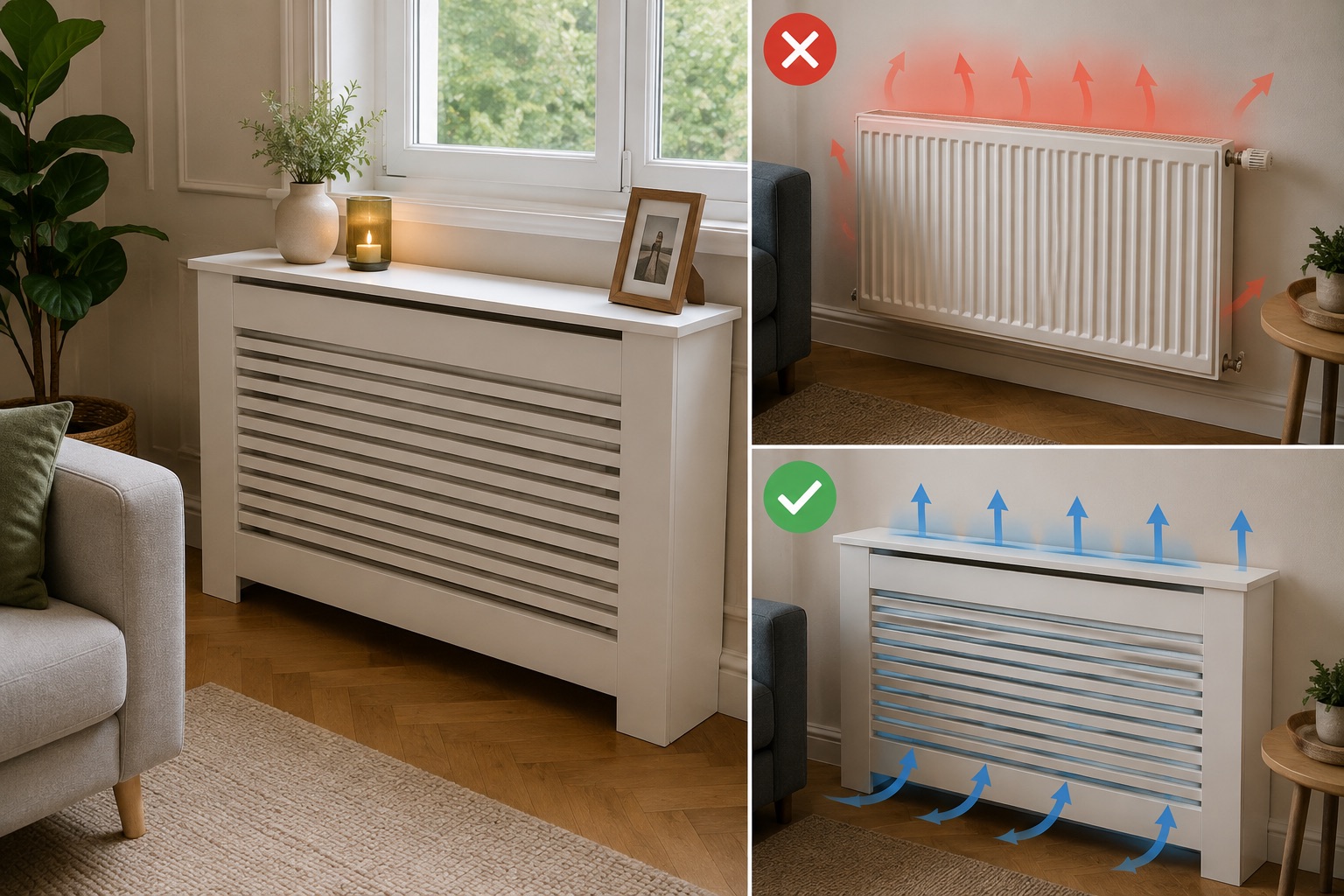 Radiateur hydraulique partiellement habillé par un cache décoratif