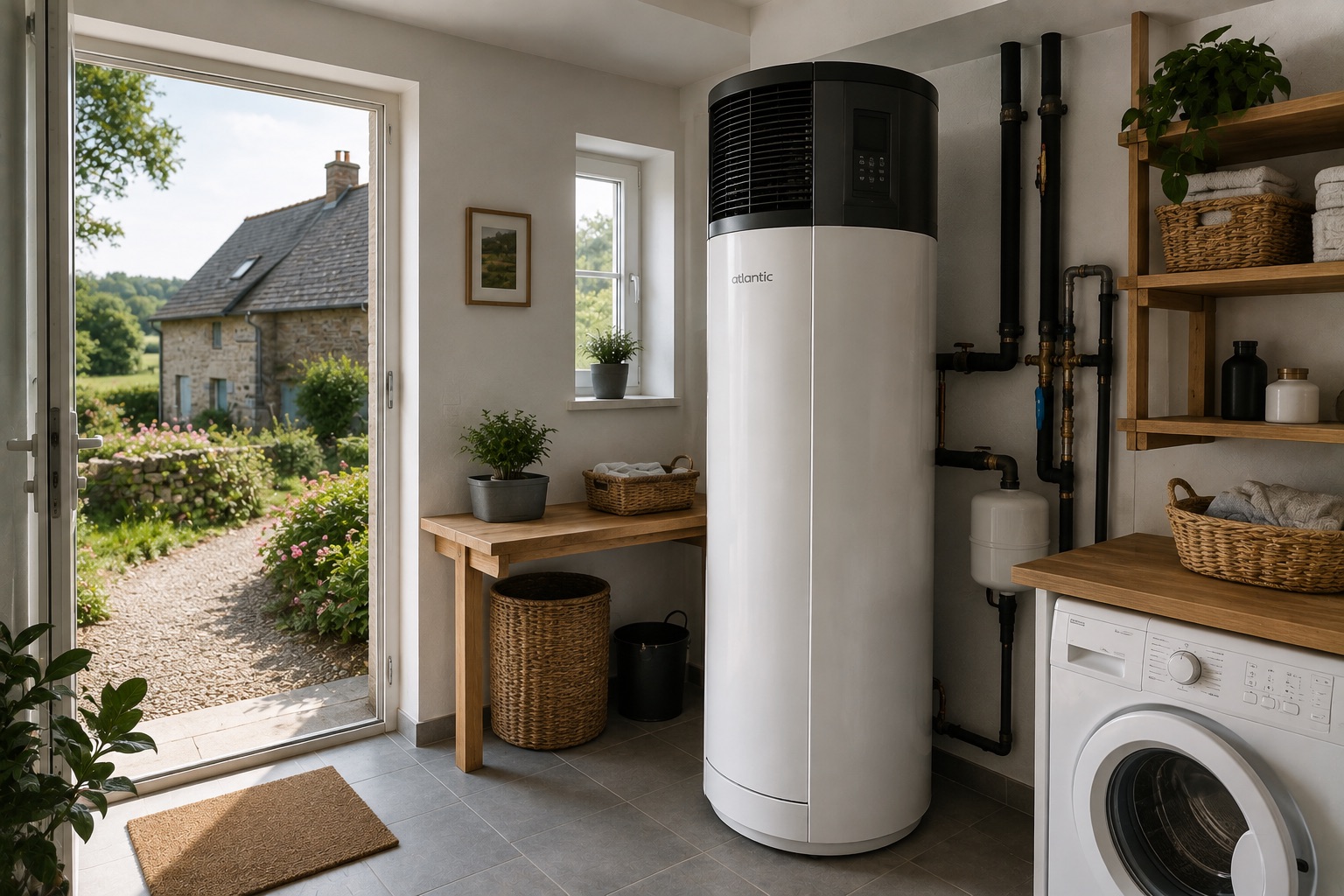 Chauffe-eau thermodynamique installé dans un local technique, Pays de Ploërmel