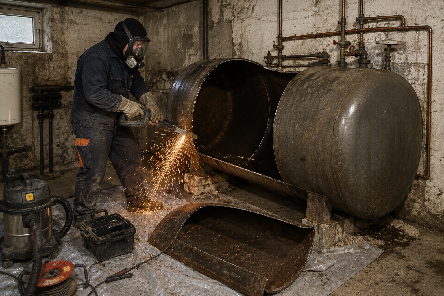 Démantèlement de cuve à fioul, secteur de Lorient