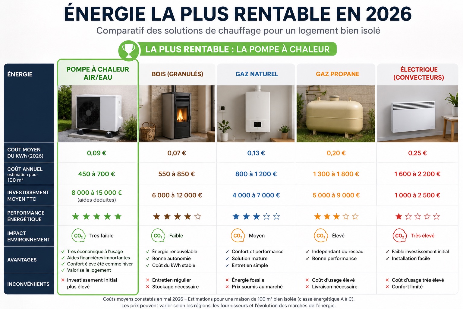Comparaison des énergies de chauffage, secteur de Lorient