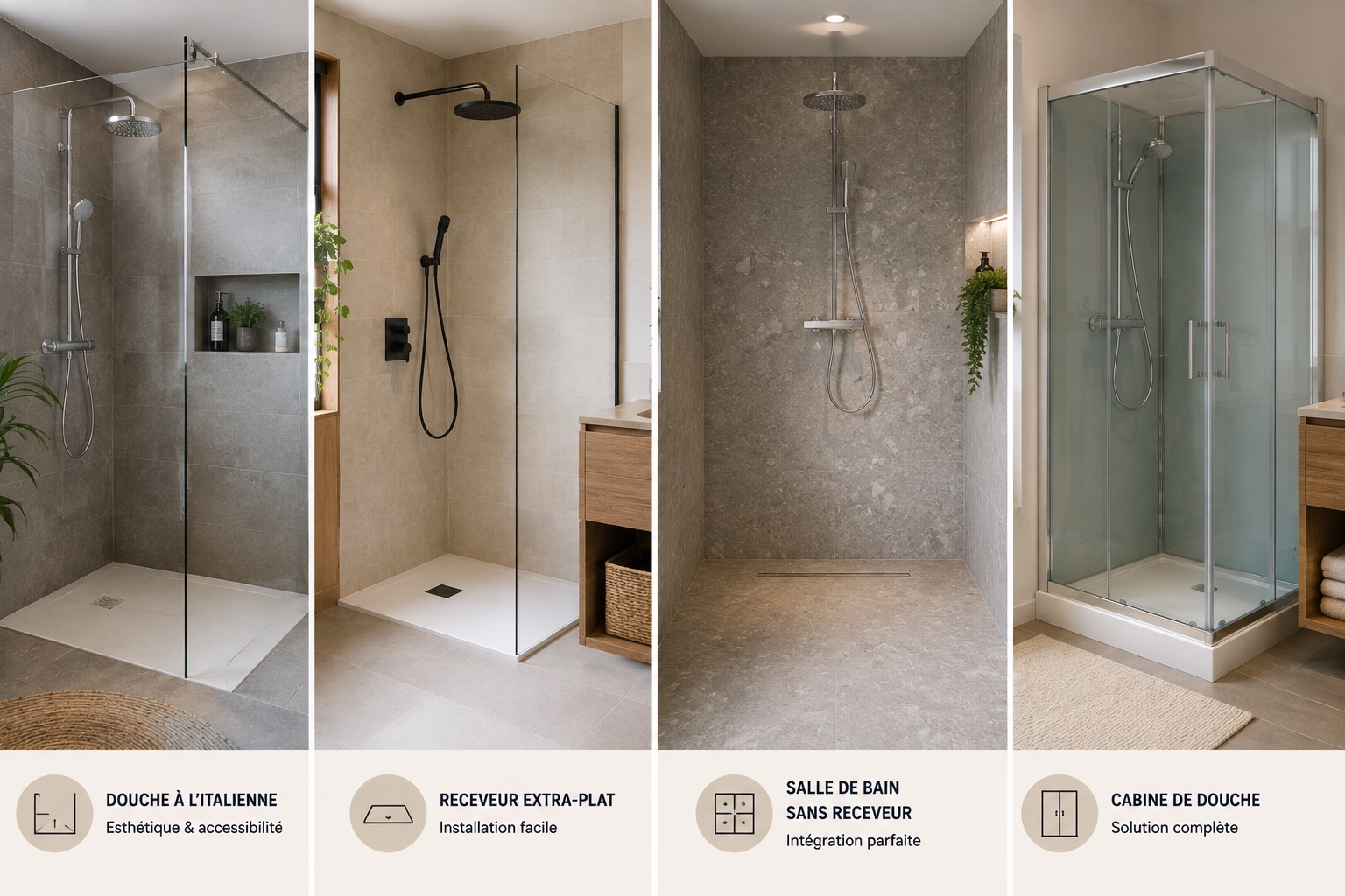 Douche moderne et ses différentes zones d'entretien