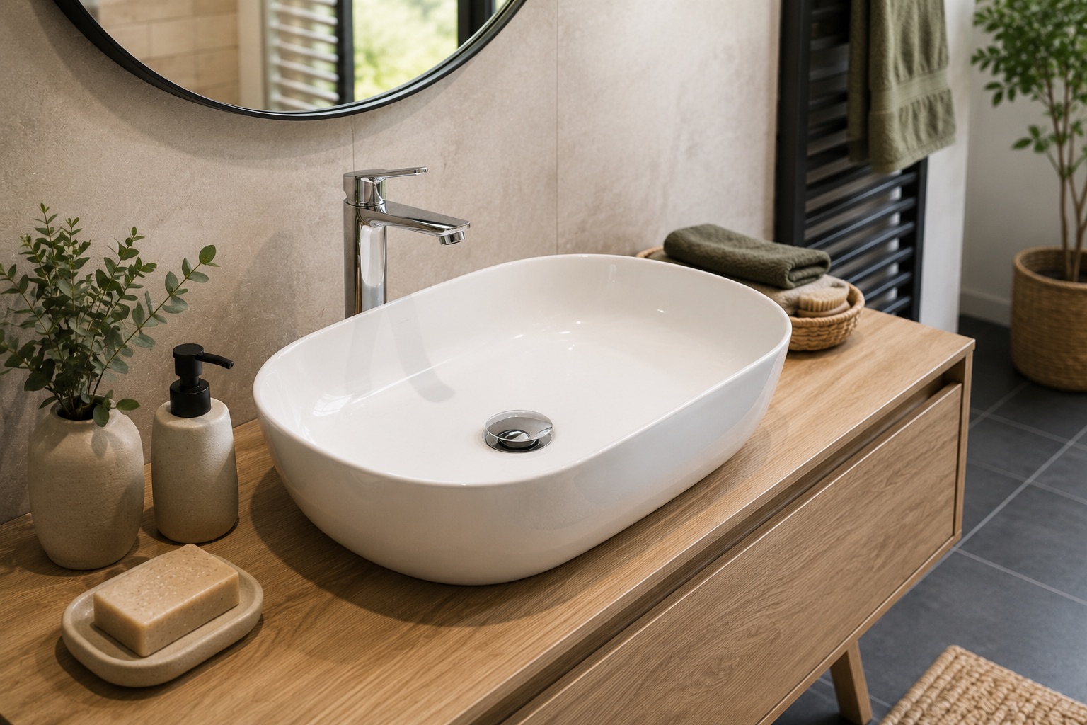 Lavabo de salle de bains et sa robinetterie