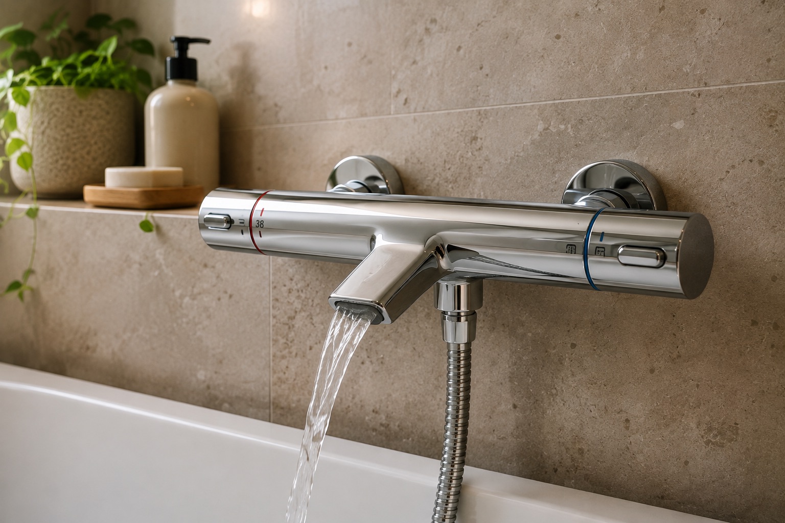 Mitigeur thermostatique installé dans une salle de bains