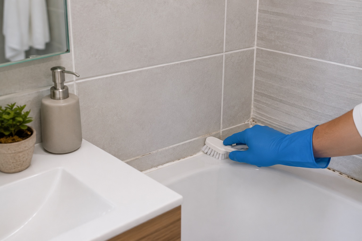 Nettoyage doux de joints de carrelage en salle de bains