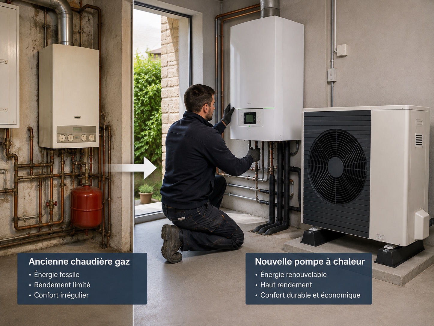 Remplacement d'une chaudière gaz par une pompe à chaleur, secteur de Lorient