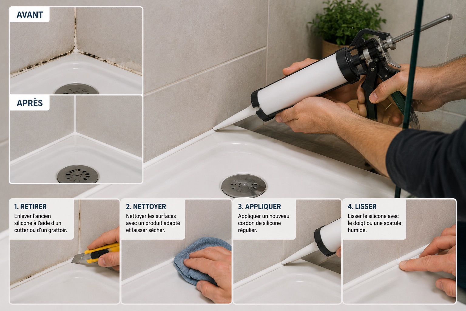 Joint silicone de douche lors d'une reprise