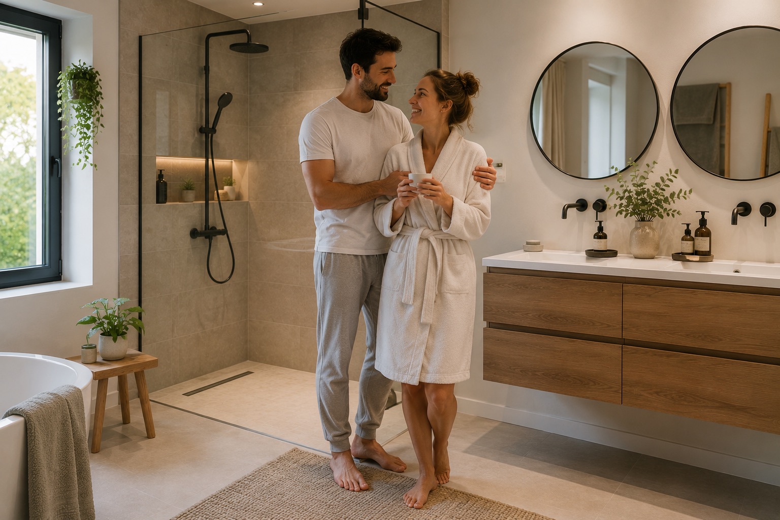 Salle de bains aménagée pour deux utilisateurs