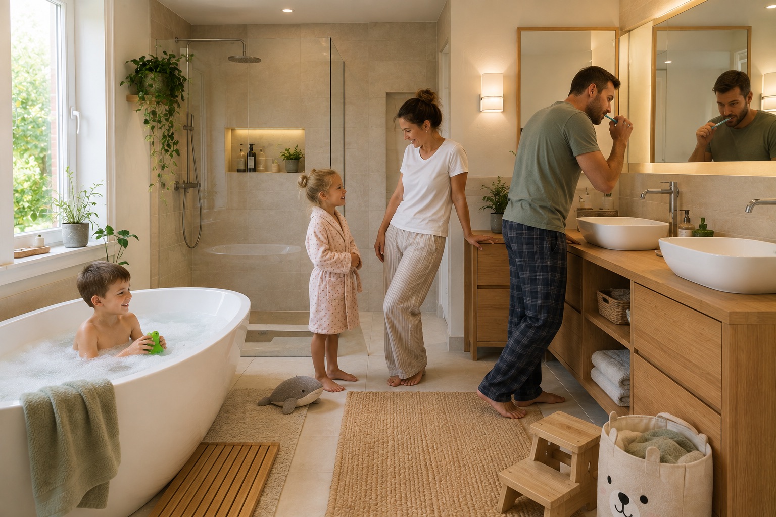 Salle de bains aménagée pour une famille